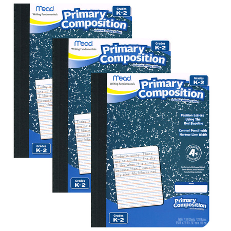 Mead Primary Composition Book, Full Page Ruled, 100 Sheets/Book, PK3 MEA09902